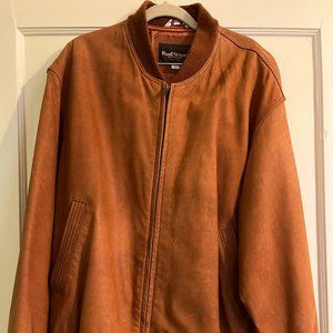 Vintage Paul Stuart Large Brown Leather Jacket w/ Nylon Satin Lining